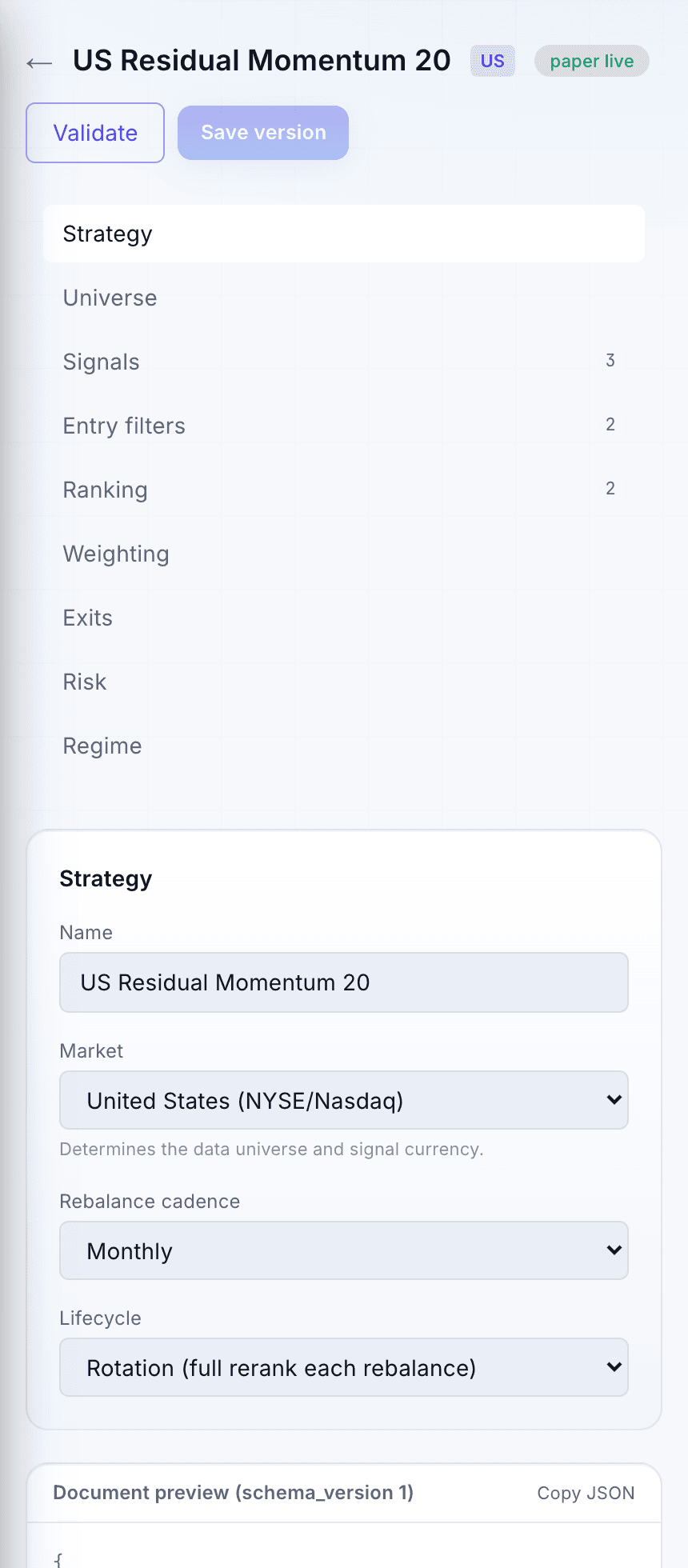The strategy builder in TradePolaris