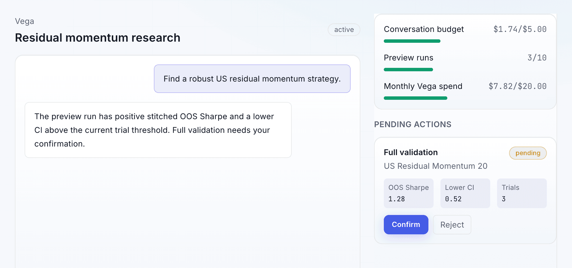 The Vega AI research analyst in TradePolaris